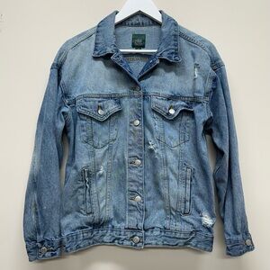 Wild Fable Women’s Green Label Distressed Y2K Denim Jean Jacket sz XS